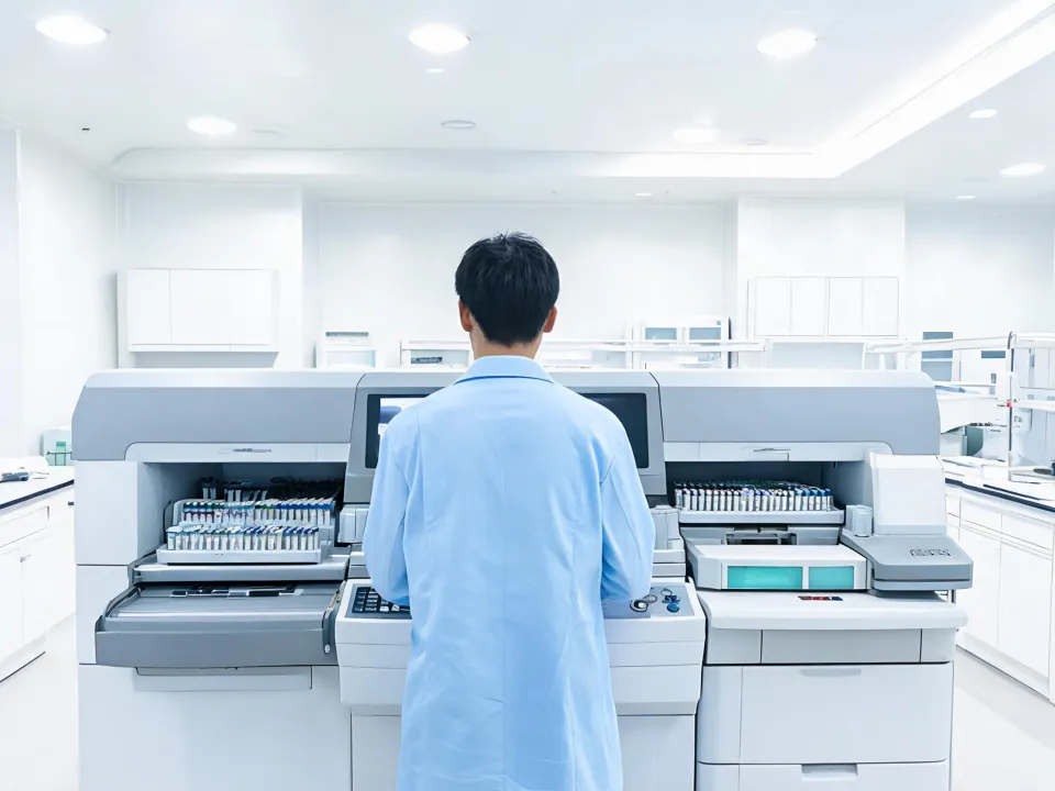 Hospital core laboratory with automated chemistry analyzer